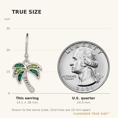 Sterling Silver Rhodium-plated Polished Green Crystal Palm Tree Earrings