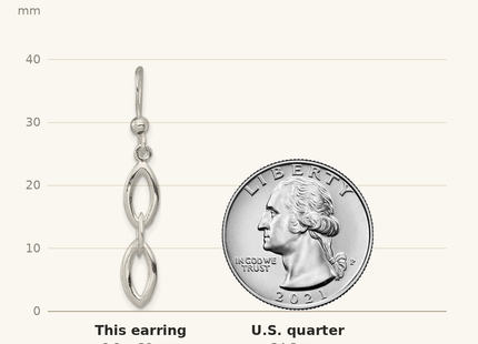 Classique True Size: Sterling Silver Polished Fancy Marquise Link Dangle Earrings shown next to a US quarter (24.3 mm)