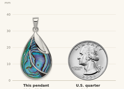 Classique True Size: Sterling Silver Rhodium-plated Polished Abalone Pendant shown next to a US quarter (24.3 mm)