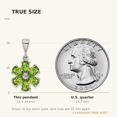 Sterling Silver Rhodium Plated Peridot and Diamond Flower Pendant