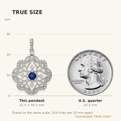 14K White Gold Sapphire and Diamond Vintage Filigree Pendant