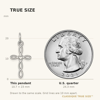 14K White Gold Loop w/Center Heart Cross Pendant