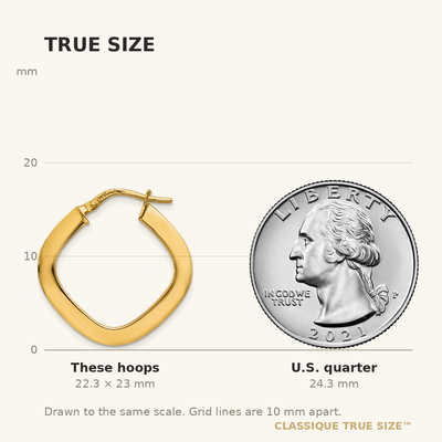 14K Tapered Square Hoop Earrings, 23 x 1.5mm