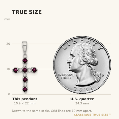 14K White Gold Rhodolite Garnet and Diamond Cross Pendant