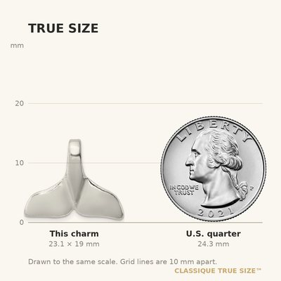 Sterling Silver Whale Tail Charm, 19 x 23mm