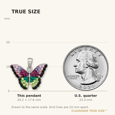 Sterling Silver Rhodium-plated Polished Purple/Green/Black Crystal Butterfly Pendant