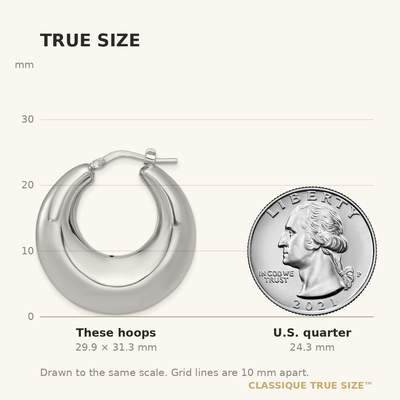Sterling Silver Rhodium-plated Polished Graduated Puffed Hoop Earrings, 31.3 x 29.8mm