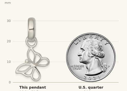 Classique True Size: Sterling Silver Polished Cut-out Butterfly Pendant shown next to a US quarter (24.3 mm)