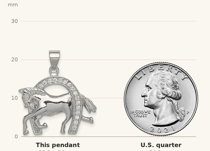 Classique True Size: Sterling Silver Rhodium-plated Horse & Horseshoe CZ Pendant shown next to a US quarter (24.3 mm)