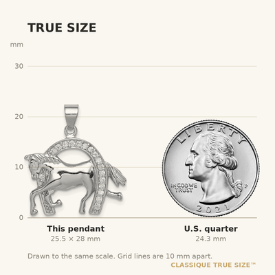 Sterling Silver Rhodium-plated Horse & Horseshoe CZ Pendant
