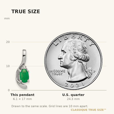 14K White Gold Emerald and Diamond Pendant, 17 x 6mm