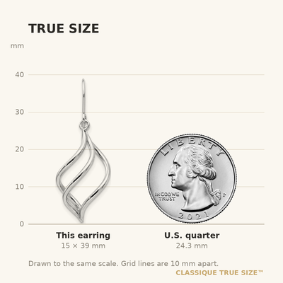 14K White Gold Swirl Dangle Earrings, 39 x 13mm
