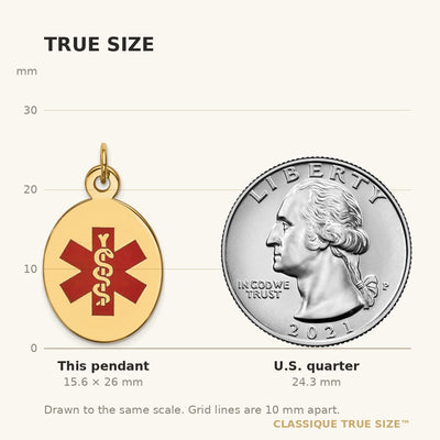 14K 23x16.5mm Oval Red Enameled Medical Jewelry Pendant