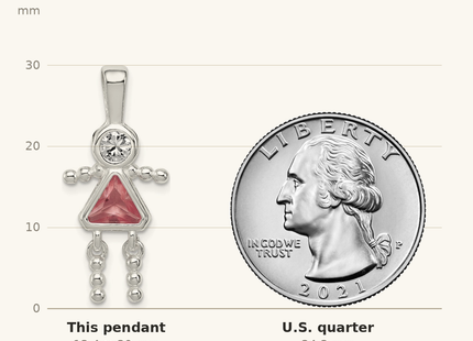 Classique True Size: Sterling Silver Rhodium-plated CZ & June Glass Girl Pendant shown next to a US quarter (24.3 mm)