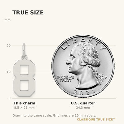 Sterling Silver/Rhodium-plated Polished Number 8 Charm, 21 x 8mm