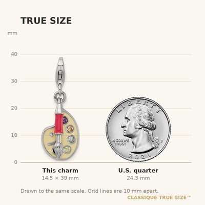 Amore La Vita Sterling Silver Rhodium-plated Polished 3-D CZ Enameled Artist Palette Charm with Fancy Lobster Clasp