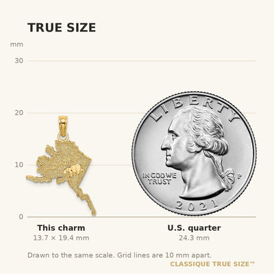 14K Polished/Textured ALASKA Map Charm