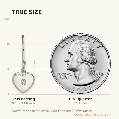 Sterling Silver Rhodium-plated CZ Heart Dangle Earrings, 23.55 x 8.75mm