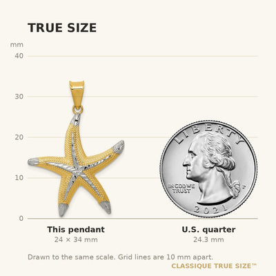 14K and Rhodium Diamond-cut Polished Starfish Pendant