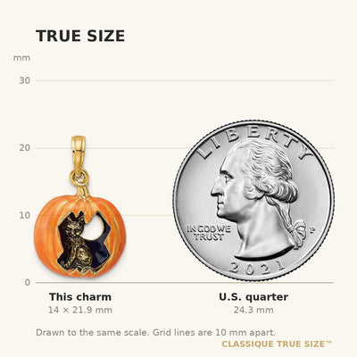 14K 3-D Enameled Pumpkin w/Black Cat and Moon Charm
