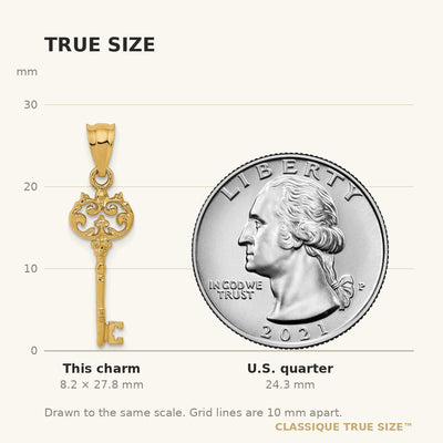 14K Polished Filigree Key Charm