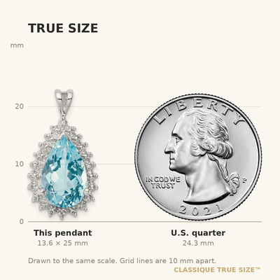 Sterling Silver Rhodium-plated Light Swiss Blue Topaz & Diamond Pendant, 25 x 14mm