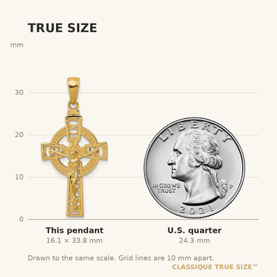 14K w/Rhodium Cross Pendant, 33.75 x 16.3mm