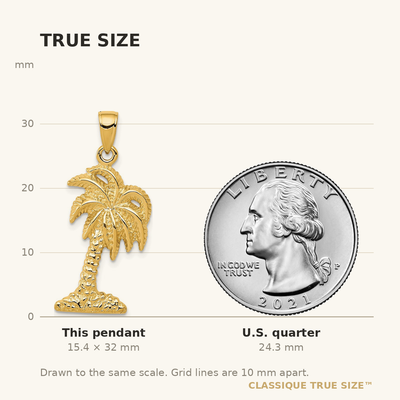 14K Palm Tree Pendant, 32 x 15mm