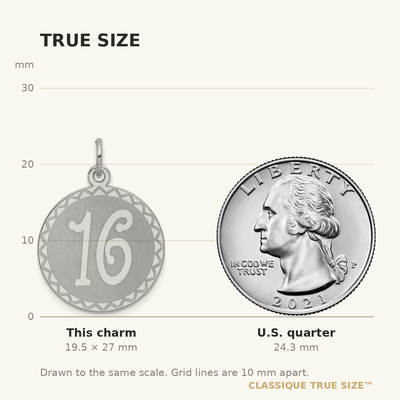 Sterling Silver Rhodium-plated Sweet Sixteen Disc Charm, 27 x 19mm
