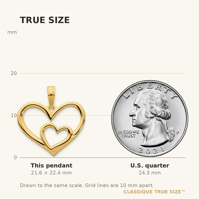 14ky Heart in a Heart Pendant, 22.43 x 18.78mm