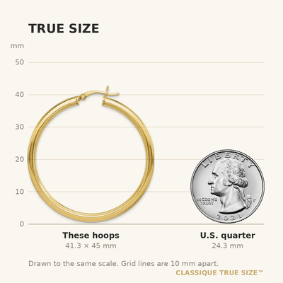 Sterling Silver Gold Flash Plated Grooved Hoop Earrings, 45 x 3mm