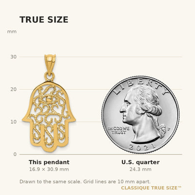 14K Polished Filigree Hamsa Pendant