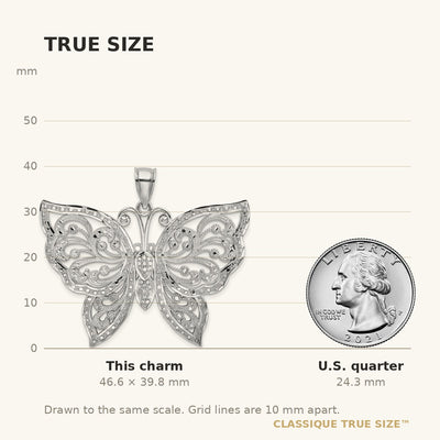 14K White Gold Large Diamond-cut Beaded Butterfly Charm