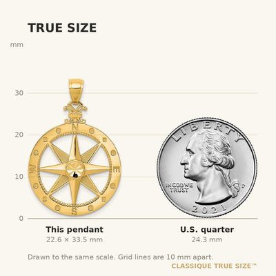 14K Diamond-Cut Polished and Satin Compass Pendant