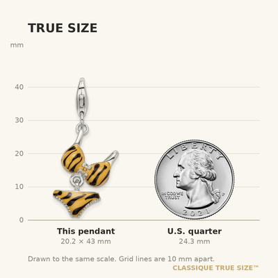 Amore La Vita Sterling Silver Rhodium-plated Polished 3-D CZ Enameled Tiger Bikini Pendant