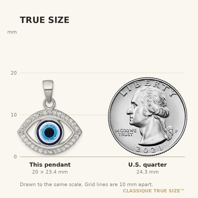 Sterling Silver Rhodium-plated Polished CZ and Glass Stone Evil Eye Pendant