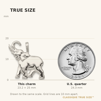 Sterling Silver Elephant Charm, 25 x 26mm