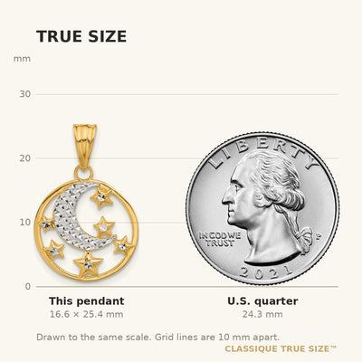 14K and White Rhodium D/C Moon and Stars Pendant
