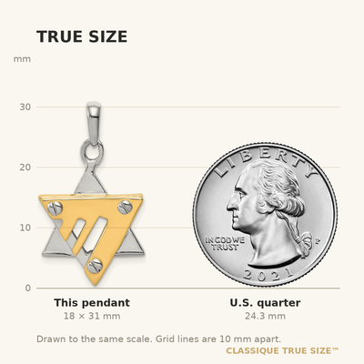 14K Two-tone Star of David Pendant, 31 x 18mm