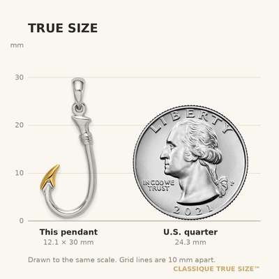 De-Ani Sterling Silver Rhodium-Plated 3D Fish Hook with 14K Accent Pendant