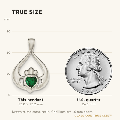 Sterling Silver Rhodium-plated Green CZ Heart Claddagh Pendant