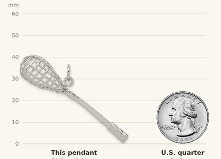 True size: Sterling Silver Polished Lacrosse Pendant shown next to a US quarter (24.3 mm)