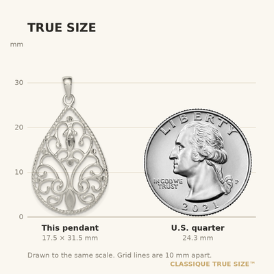 Sterling Silver Polished Filigree Diamond-cut Teardrop Pendant