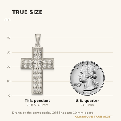 Sterling Silver Rhodium-plated CZ Latin Cross Pendant, 43 x 22mm