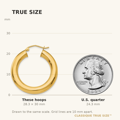 14K Yellow Polished Lightweight Hoop Earrings, 30 x 5mm