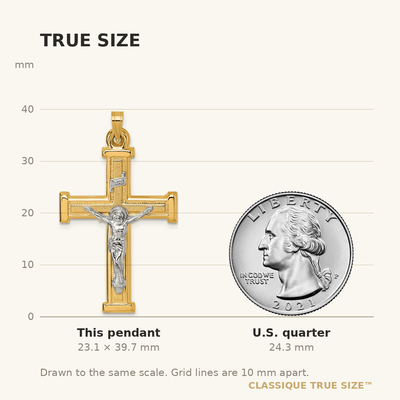 14K With White Rhodium Polished And Textured Inri Crucifix Cross Pendant14K Yellow Rhodium, 39.7 x 23.2mm