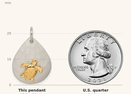 Classique True Size: Sterling Silver Gold-Tone Turtle Brushed Pendant shown next to a US quarter (24.3 mm)