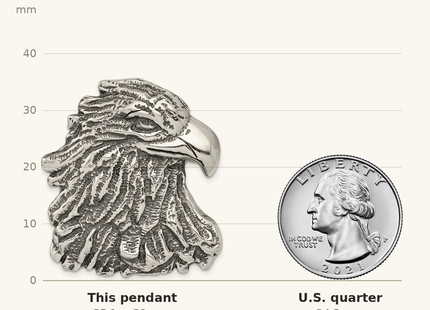 Classique True Size: Sterling Silver Antiqued Eagle Head Pendant shown next to a US quarter (24.3 mm)