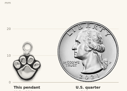 Classique True Size: Sterling Silver Rhodium-plated Enameled Paw Ash Holder Bottle Pendant shown next to a US quarter (24.3 mm)