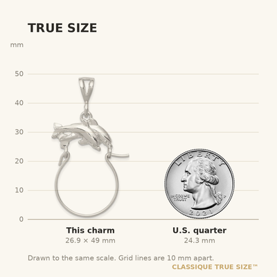 Sterling Silver Dolphin Charm Holder, 49 x 24mm